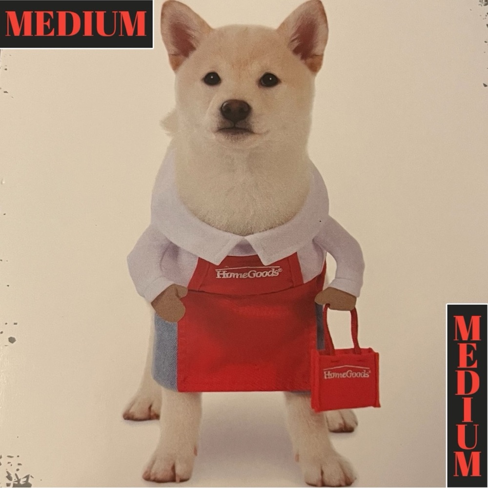HomeGoods Employee Shopper Halloween Pet Costume MEDIUM Dog Red Apron Shirt Bag
